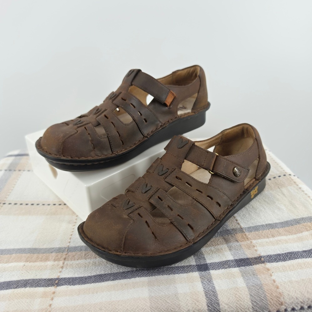 Alegria PES-644 Brown Leather Fisherman Sandals Womens 38 Comfort Rocker Sole
